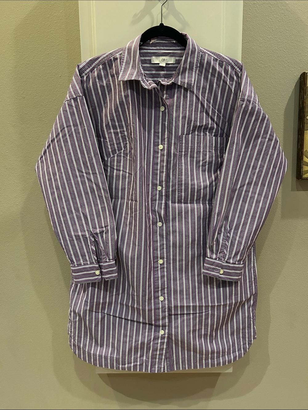 LOFT Purple and White Striped Women’s Button-Down Shirt Dress